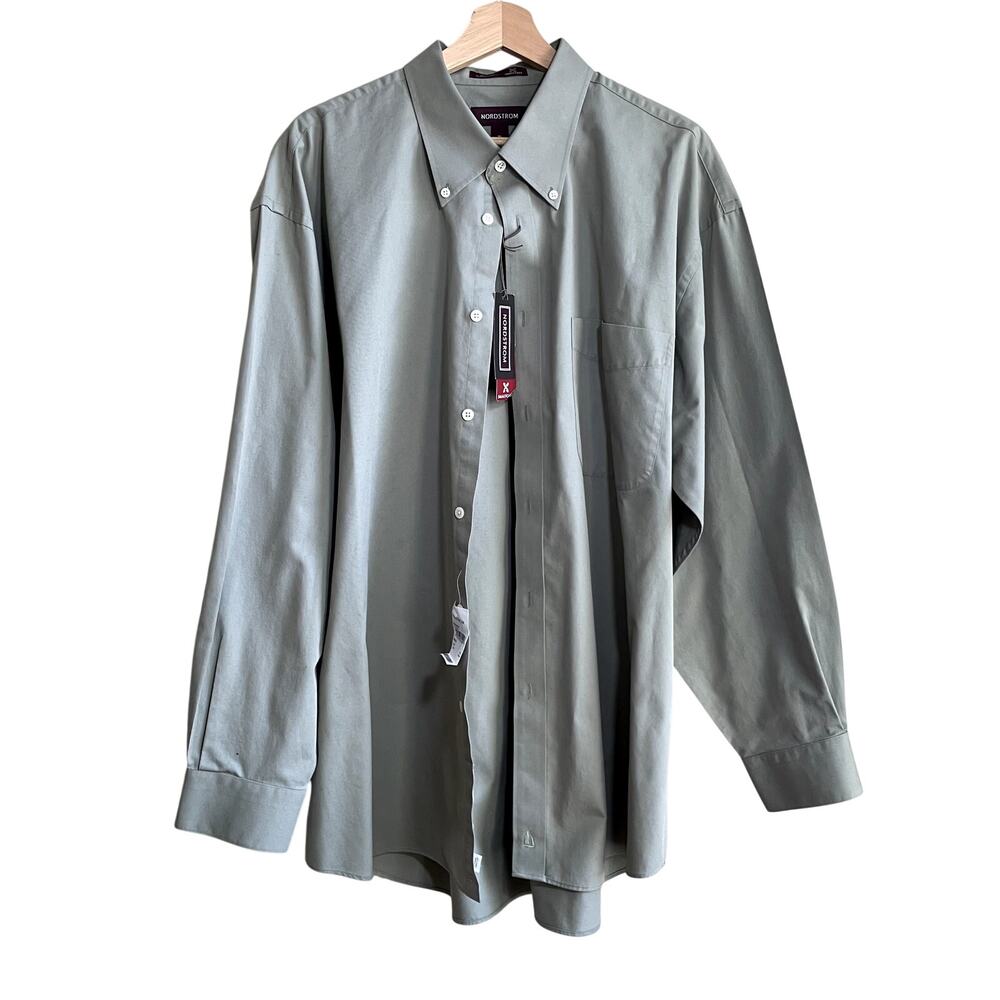 NWT Nordstrom 100% cotton smartcare light olive green button down shirt men's XL